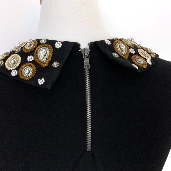 Alice + Olivia Mary Black Embellished Peter Pan Cup Sleeve Top Sz S - Picture 10 of 16